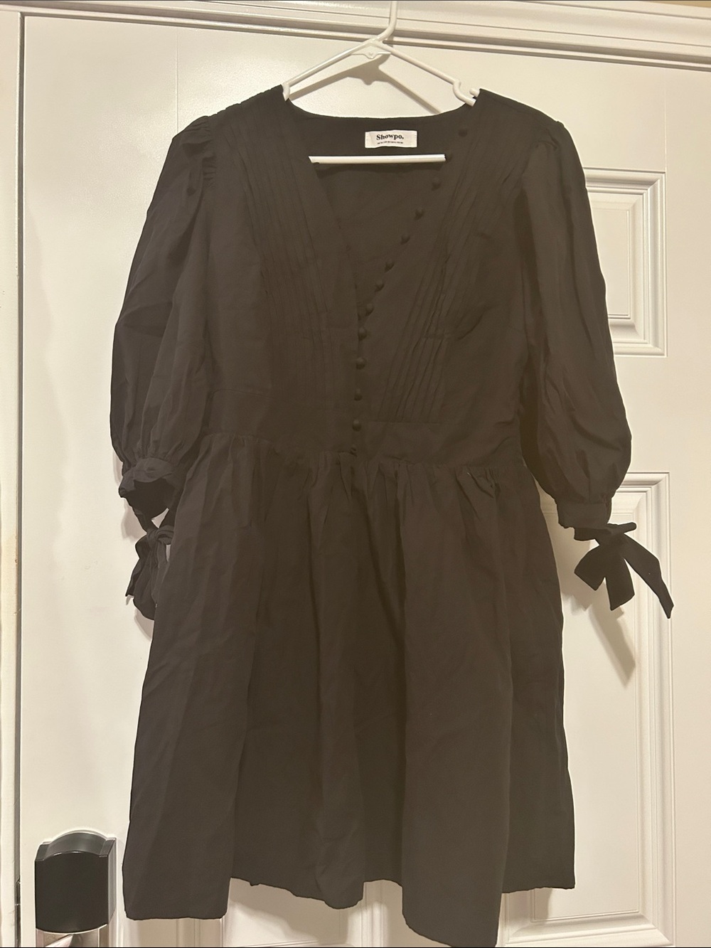 Showpo Black V-Neck Tie-Sleeve Mini Dress